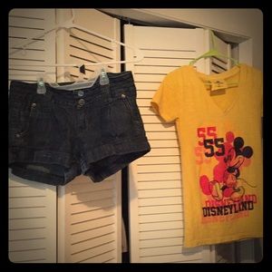 Selling a Disney Micky mouse shirt & a jean short.
